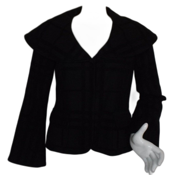 ALICE + OLIVIA Jacket, S,Black Plaid,Bell sleeves, Silk Lined, Big collar,Snaps - Picture 14 of 14